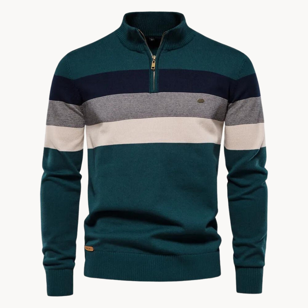 Gros plan sur la maille tricotée et respirante du pull color-block