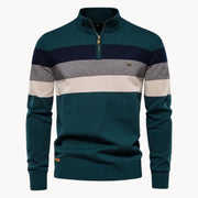 Breathable Knit Quarter Zip Color Block Sweater with Stand Collar for Men