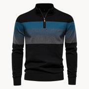 Breathable Knit Quarter Zip Color Block Sweater with Stand Collar for Men