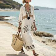 Breezy Striped Kaftan Dress with Pockets Style Beach Vacation Wear