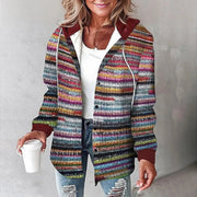 Brushed Plaid Hooded Shirt Jacket with Button Front for Women