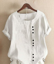 Button Detail Linen Blouse Casual Summer Breathable