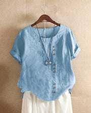 Button Detail Linen Blouse Casual Summer Breathable