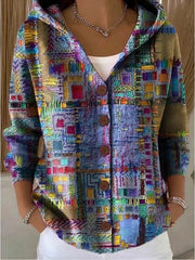 Button Hooded Sweater with Unique Patterns