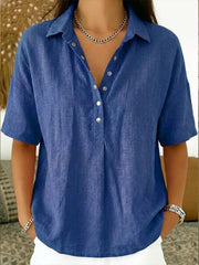 Button-Up Linen Shirt Collar Casual Wear Adjustable Breathable Lightweight