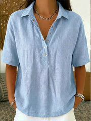 Button-Up Linen Shirt Collar Casual Wear Adjustable Breathable Lightweight