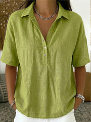 Button-Up Linen Shirt Collar Casual Wear Adjustable Breathable Lightweight