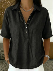 Button-Up Linen Shirt Collar Casual Wear Adjustable Breathable Lightweight