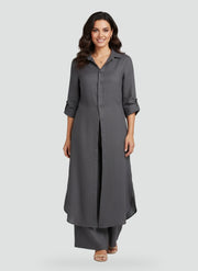 Button-Up Long Blouse Set
