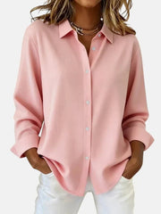 Button-Up Long Sleeve Blouse Polyester Casual Wear