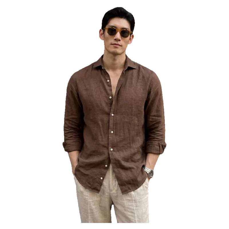 Linen Long Sleeve Shirt for Men with Relaxed Fit for Business Casual