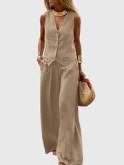 Linen Wide-Leg Two-Piece Set Breathable