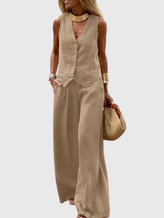 Linen Wide-Leg Two-Piece Set Breathable