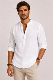 Casual Linen Henley Shirt for Men with Breathable Comfort and Relaxed Fit