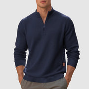 Casual Waffle Knit Quarter Zip Pullover Sweater for Women