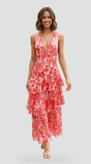 Ruffled Floral Chiffon Maxi Dress Ruffle Design Wedding Guest Attire