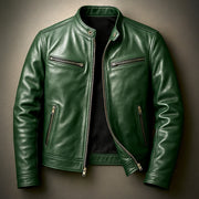 Structured Leather Jacket with Zipper Pockets for Men