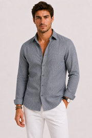 Classic Linen Long Sleeve Shirt for Men's Business Casual Wear