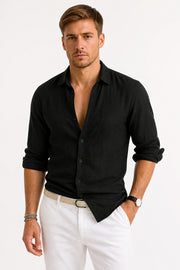 Classic Linen Long Sleeve Shirt for Men's Polished Relaxed Look