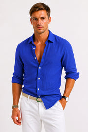 Classic Linen Long Sleeve Shirt for Men's Polished Relaxed Look
