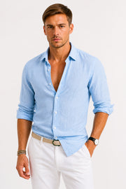 Classic Linen Long Sleeve Shirt for Men's Polished Relaxed Look
