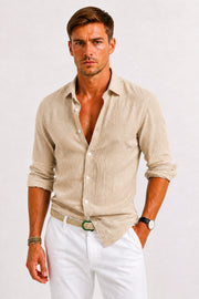 Classic Linen Long Sleeve Shirt for Men's Polished Relaxed Look