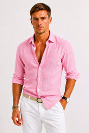 Classic Linen Long Sleeve Shirt for Men's Polished Relaxed Look