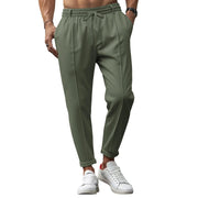 Classic Men's Elastic-Waist Trousers with Drawstring for Comfort