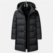 Men's Insulated Down Winter Parka with Adjustable Hood and Mid-Thigh Length
