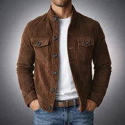 Classic Suede Buttoned Jacket Casual Formal Wear Leather Pockets