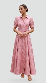 Button-Front Maxi with Puff Sleeves