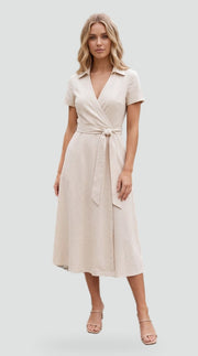 A-Line Wrap Dress with Collared Neckline