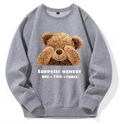 Cozy Bear Print Sweatshirt with Crew Neck and Ribbed Cuffs for Women