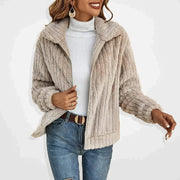 Cozy Longline Fleece Cardigan with Open Front and Wide Lapels for Women
