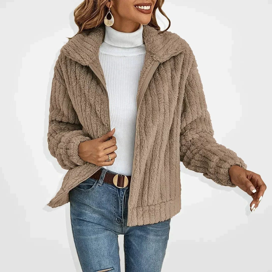Longline Fleece Cardigan for Women - Khaki