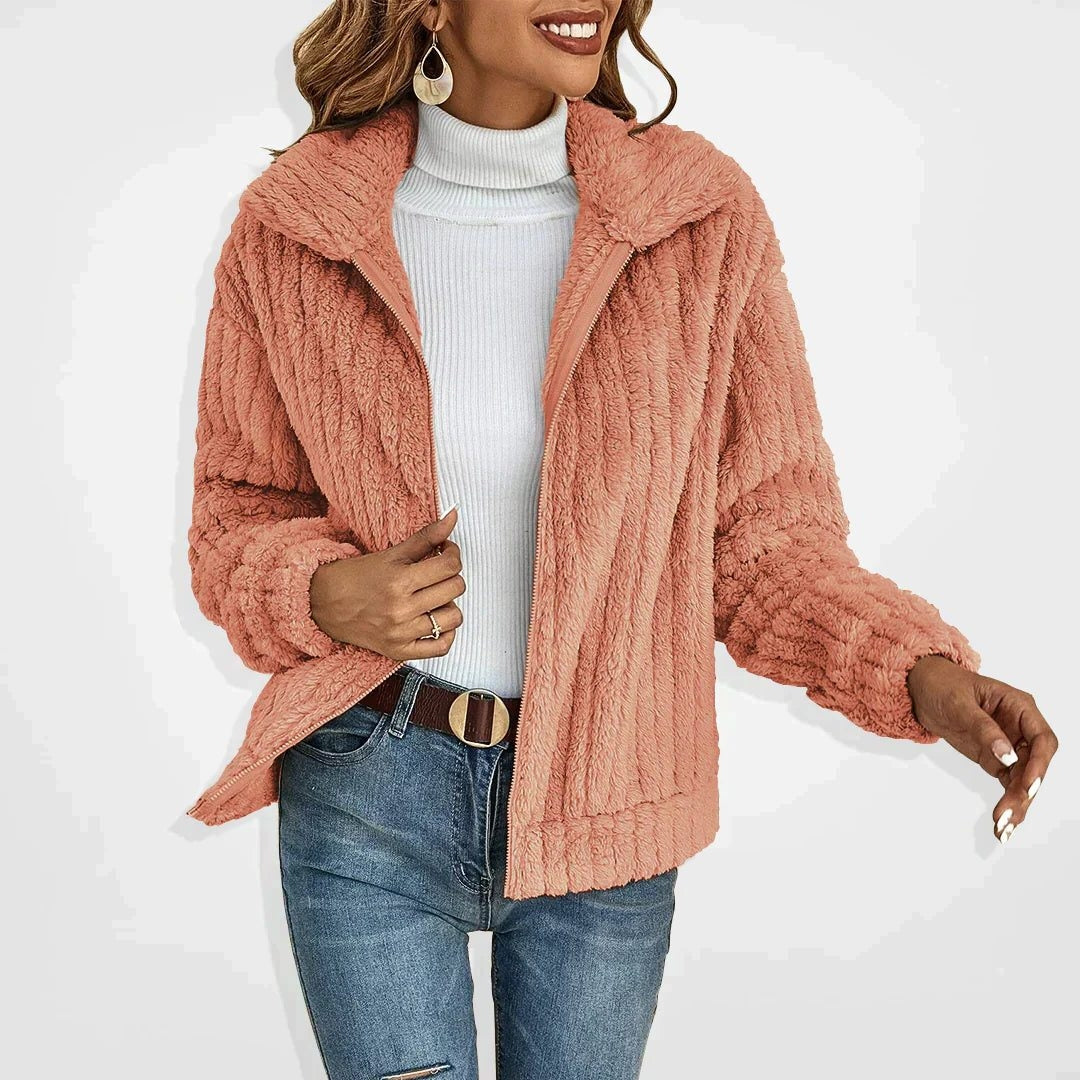 Longline Fleece Cardigan for Women - Pink