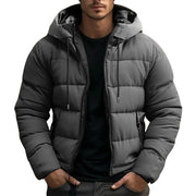 Men's Padded Quilted Cotton Winter Puffer Jacket Coat with Drawcord Hood
