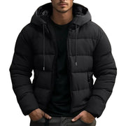 Men's Padded Quilted Cotton Winter Puffer Jacket Coat with Drawcord Hood