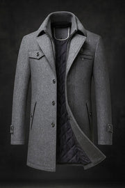Lined Quilted Winter Coat with Textured Collar and Welt Pockets for Men