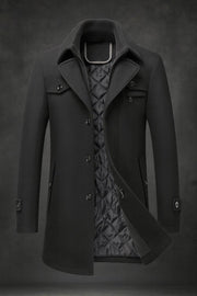 Lined Quilted Winter Coat with Textured Collar and Welt Pockets for Men