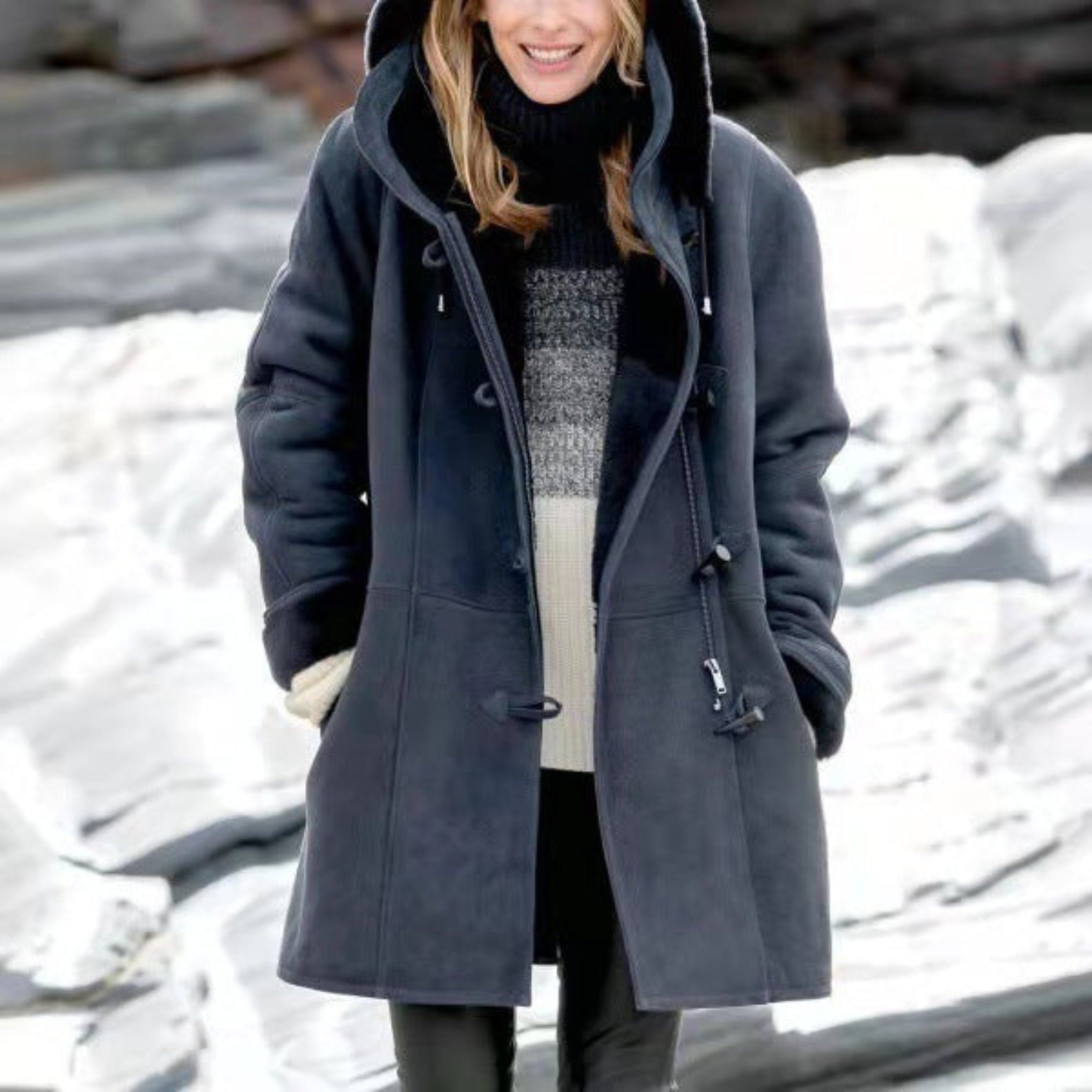 Duffle-coat Waleria pour femme, coupe intemporelle et brandebourgs signature adaptés à l'hiver.