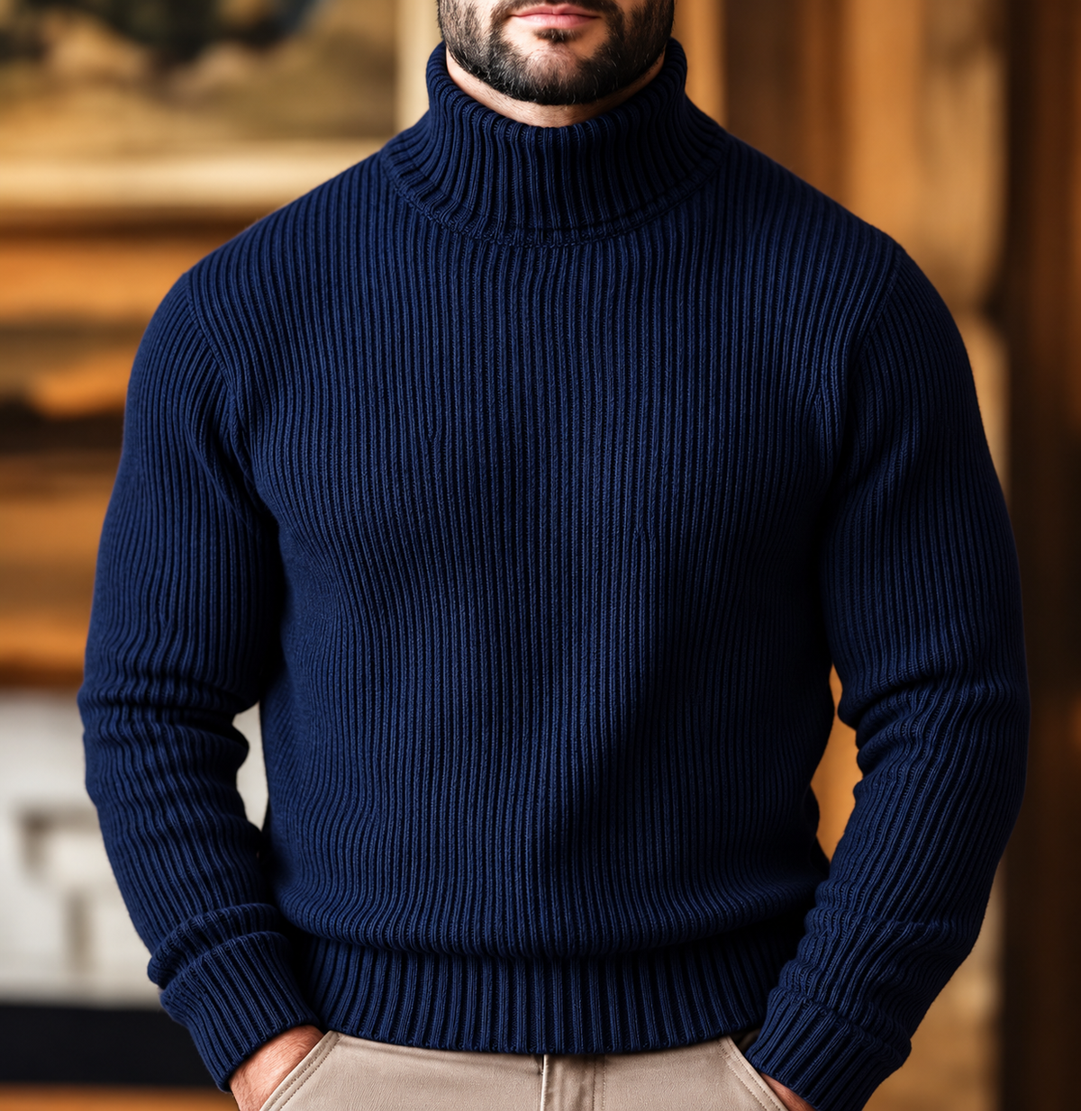 Men's Ribbed Turtleneck Sweater for Warmth and Versatility – Dark Blue