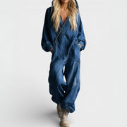 Slim Fit Denim Hooded Jumpsuit Casual Two Piece Outfit Ladies