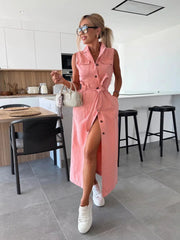 Denim Midi Dress with Belt