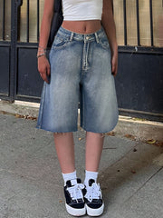 Denim Wide Leg Knee-Length Shorts