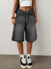 Denim Wide Leg Knee-Length Shorts Casual Bottoms Summer