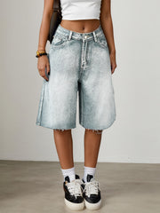 Denim Wide Leg Knee-Length Shorts Casual Bottoms Summer