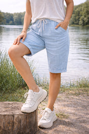 Drawstring Cotton Knee-Length Shorts Relaxed Fit Everyday Comfort Wide Adjustable Breathable