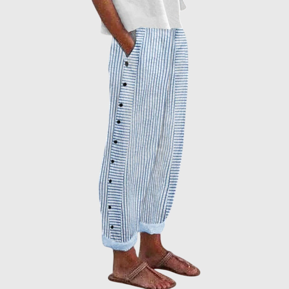 Striped Wide-Leg Button Pants Casual Wear