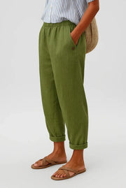 Elastic Waist Linen Trousers Casual Wear Breathable Lightweight